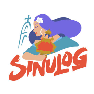 Cebu Sinulog Festival Queen Dancer Holding Santo Ni&ntilde;o Vector Illustration