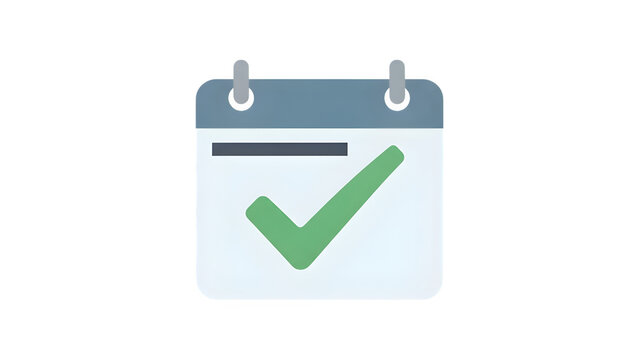 Flat design calendar icon with green checkmark isolated on transparent background