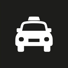 Obraz premium Taxi Front View White Icon Flat. Vector Isolated on Black Background