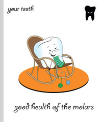 Funny Teeth vector cartoon tooth knitting.eps