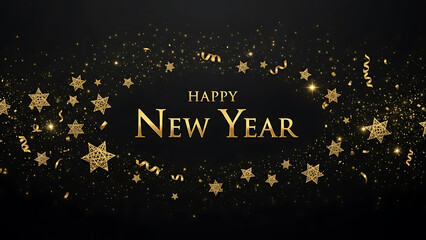 Happy New Year Gold Stars Celebration Background on Black