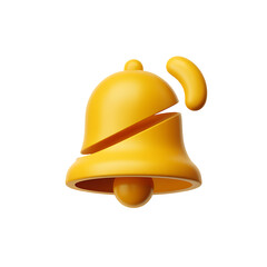 3D yellow notification bell icon with a curved handle on white background alert