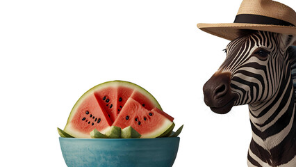 A wild striped zebra mammal with a big red apple in a safari nature wildlife illustration isolated on white