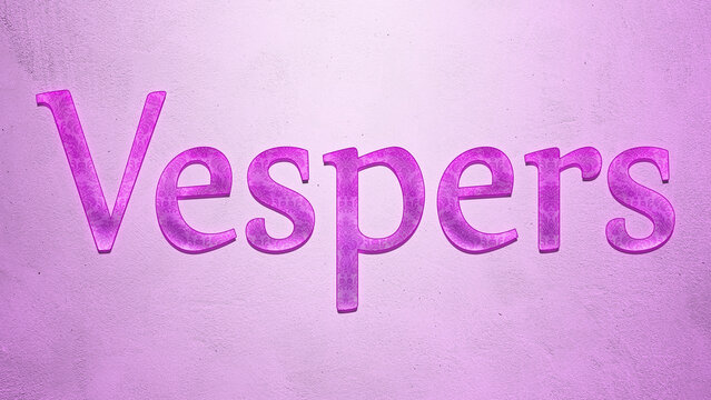 Purple text effect of word Vespers on light background.