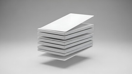 Stack of blank white pvc cards mockup floating against a clean light gray background ready for custom design and branding applications