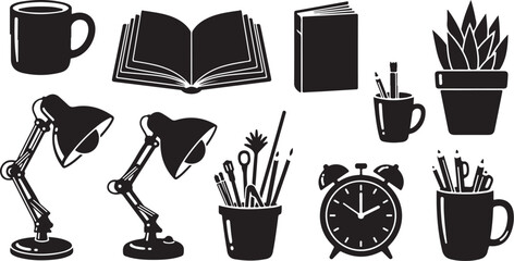 Black and white study and office icons