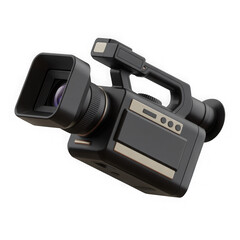 3d black video camera isolated on transparent background