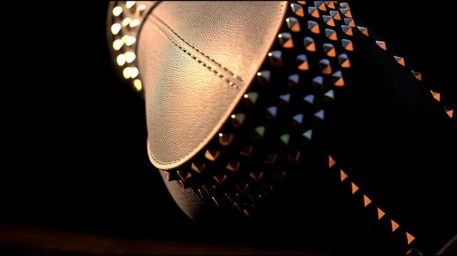 Close-up of a traditional African drum with intricate studded details and a rich, dark finish.