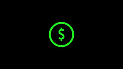 Financial success symbol: bright green dollar sign icon on a black background