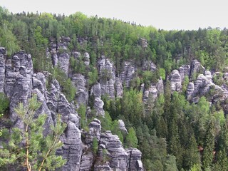 The Bastei is a rock formation rising 194 metres (636 ft) above the Elbe River in the Elbe Sandstone Mountains of Germany. 