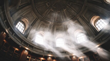 Obraz premium Dramatic interior of an architectural dome with light streaming through windows