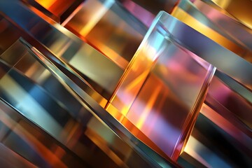 Colorful translucent rectangular prisms overlap in an abstract composition.