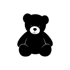 Black teddy bear silhouette isolated on transparent background