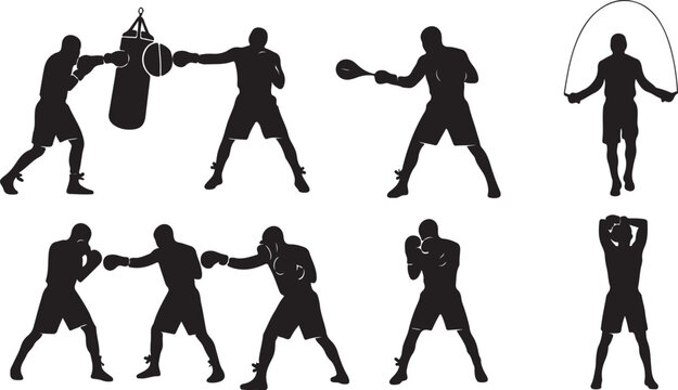 Boxing training silhouettes set vector graphic - Powered by Adobe