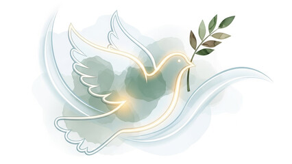 White Dove of Peace with Olive Branch in Soft Minimal Illustration Symbolizing Hope Freedom and Harmony