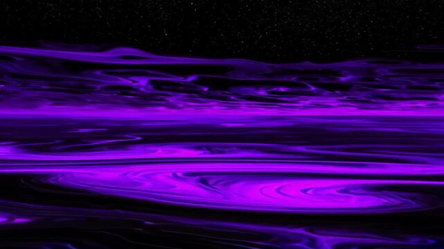 Abstract digital art featuring fluid purple waves merging into a cosmic landscape. the design's vibrant hues and dynamic patterns make it ideal for futuristic themes, modern decor, or creative design 