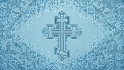 A blue background featuring a cross design. Suitable for religious events and printed material. The design evokes feelings of peace and calm.