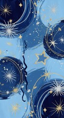 Celestial Harmony: An Abstract Composition of Starry Spheres in Blues and Golds