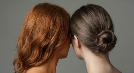 Fototapeta premium Two women seen from behind showing natural hair color contrast