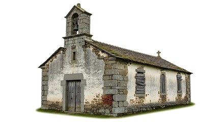 Ancient Stone Chapel with Bell Tower and Weathered Facade.
