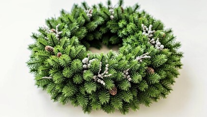 WREATH FEATURING DEEP GREEN PLUSH PINE TEXTURE, LUSH AND VIBRANT ON WHITE