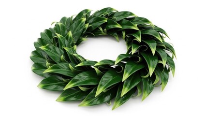  WREATH FEATURING DEEP GREEN POINTED LEAVES, GLOSSY POLISHED EFFECT ON WHITE