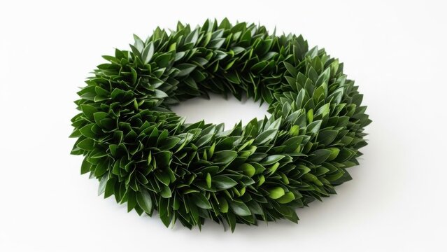  WREATH MADE OF DEEP GREEN GLOSSY LEAVES, DENSE AND LUXURIOUS TEXTURE, FLOATING ON WHITE - Powered by Adobe