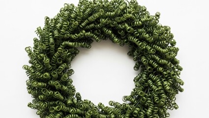 WREATH OF DEEP GREEN SPIRALED FOLIAGE, ELEGANT TEXTURE ON WHITE