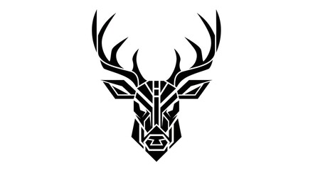 Stylized geometric deer head illustration with clean lines against a white background