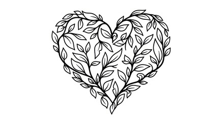 Floral heart outline: delicate botanical love symbol with intertwined leaves and branches on a