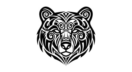 Intricate bear illustration featuring a tribal tattoo design in black and white imagery