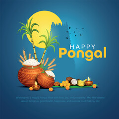 Vector illustration of Happy Pongal Holiday Harvest Festival of Tamil Nadu South India greeting vector background © RMAKE