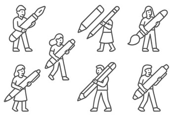 Artists with Writing Tools Icon Set