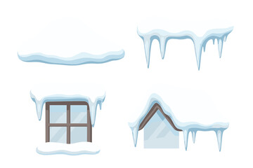 Winter house elements with snow and icicles