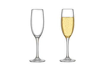 Obraz premium Two Champagne Flutes, One Empty and One Filled with Bubbly Drink