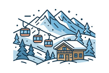 Naklejka premium Winter Mountain Ski Resort Scene