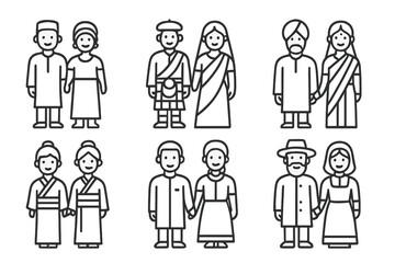 Diverse Couples in Traditional Attire