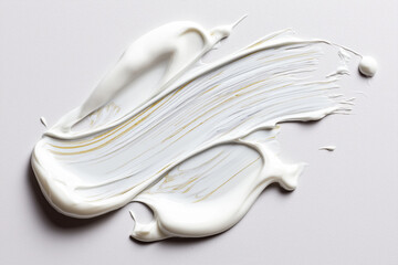 Minimal abstract white cosmetic cream smear with elegant brush strokes and subtle golden lines inspired by japanese anime aesthetics for premium skincare branding and luxury beauty background