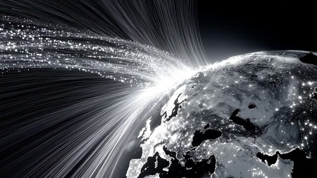 Movement of light across the globe, highlighting connections and interactions in a digital age