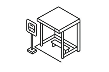 Isometric bus stop icon on gray background