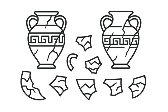 Fragmented Ancient Greek Amphorae with Meander Pattern
