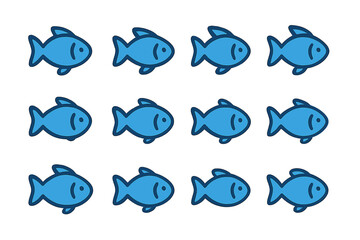 Fototapeta premium School of blue fish icons on dark background