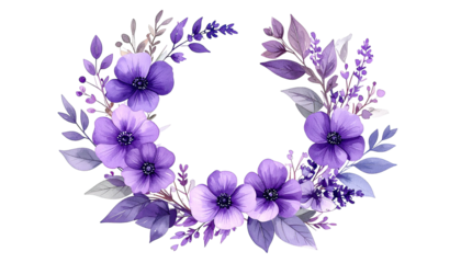 Watercolor floral wreath in shades of purple and violet on black