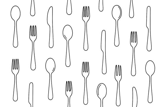 Seamless pattern of cutlery icons on a dark background