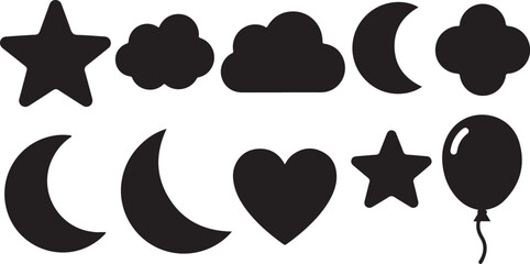 Black silhouette cute shapes collection