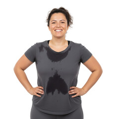Д Tired woman smiling contentedly after exercising on isolated png background 