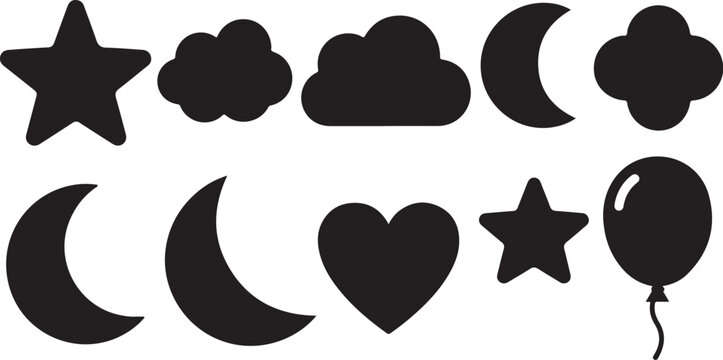 Black silhouette cute shapes collection
