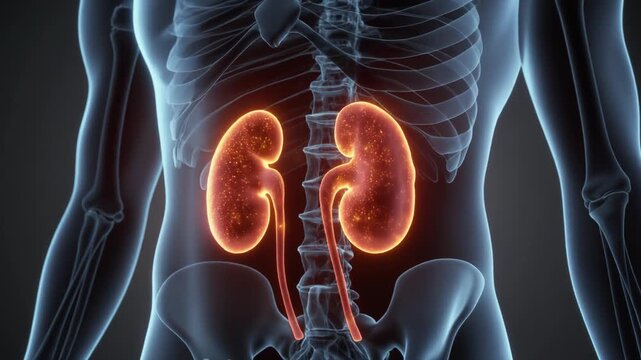 Human kidney futuristic. 3D illustration of human kidneys. Science and Medical technology. Kidney anatomy