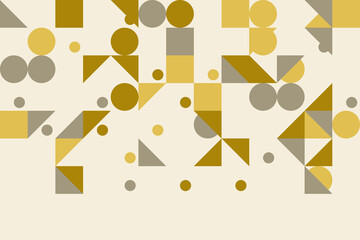 Modern abstract geometric pattern with circles squares and triangles creating a seamless design