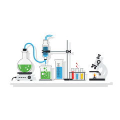 Obraz premium Modern Laboratory Equipment Setup with Glassware and Analytical Instruments for Scientific